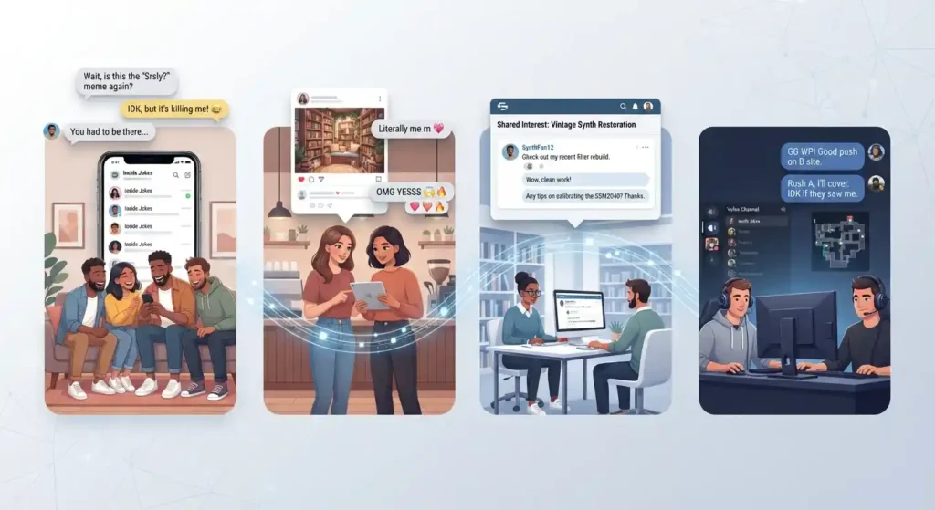 Different online communities using informal language in chats, forums, social media, and gaming