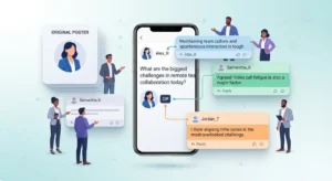 Illustration of an online discussion showing the original poster at the center of a comment thread.