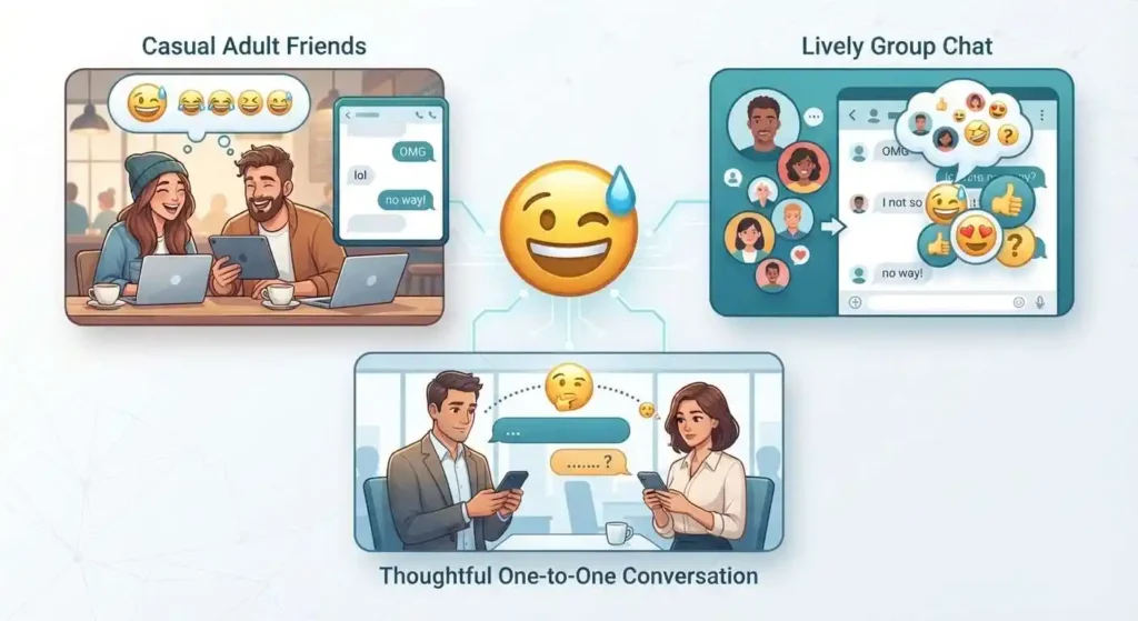 Conceptual illustration showing how reactions and responses can have different meanings in different conversations.